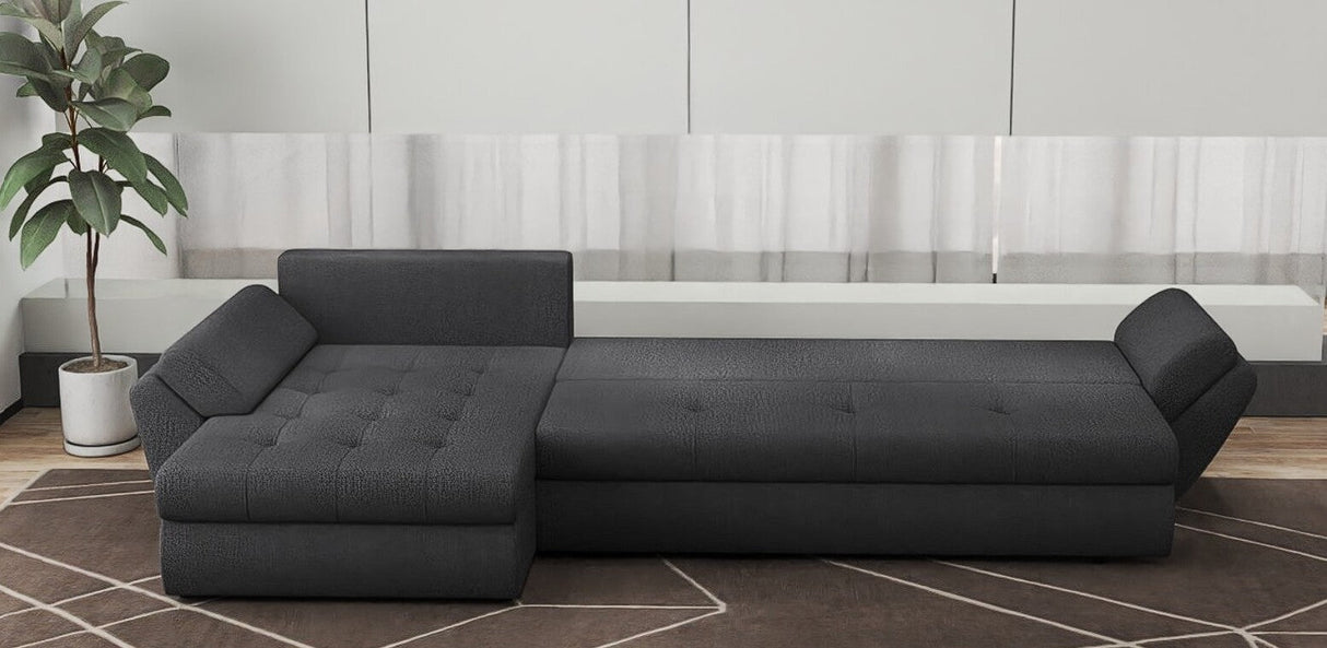 Colțar extensibil dumonde cu ladă de depozitare si sezut confortabil din spuma HR, Loana XL Enjoy Gri Grafit II 335x185 cm Fabrica