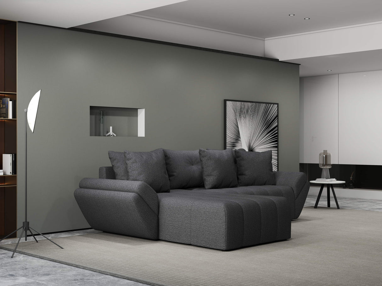 Colțar extensibil dumonde cu ladă de depozitare si sezut confortabil din spuma HR, Berlin Enjoy Gri Grafit 280x185 cm Fabrica