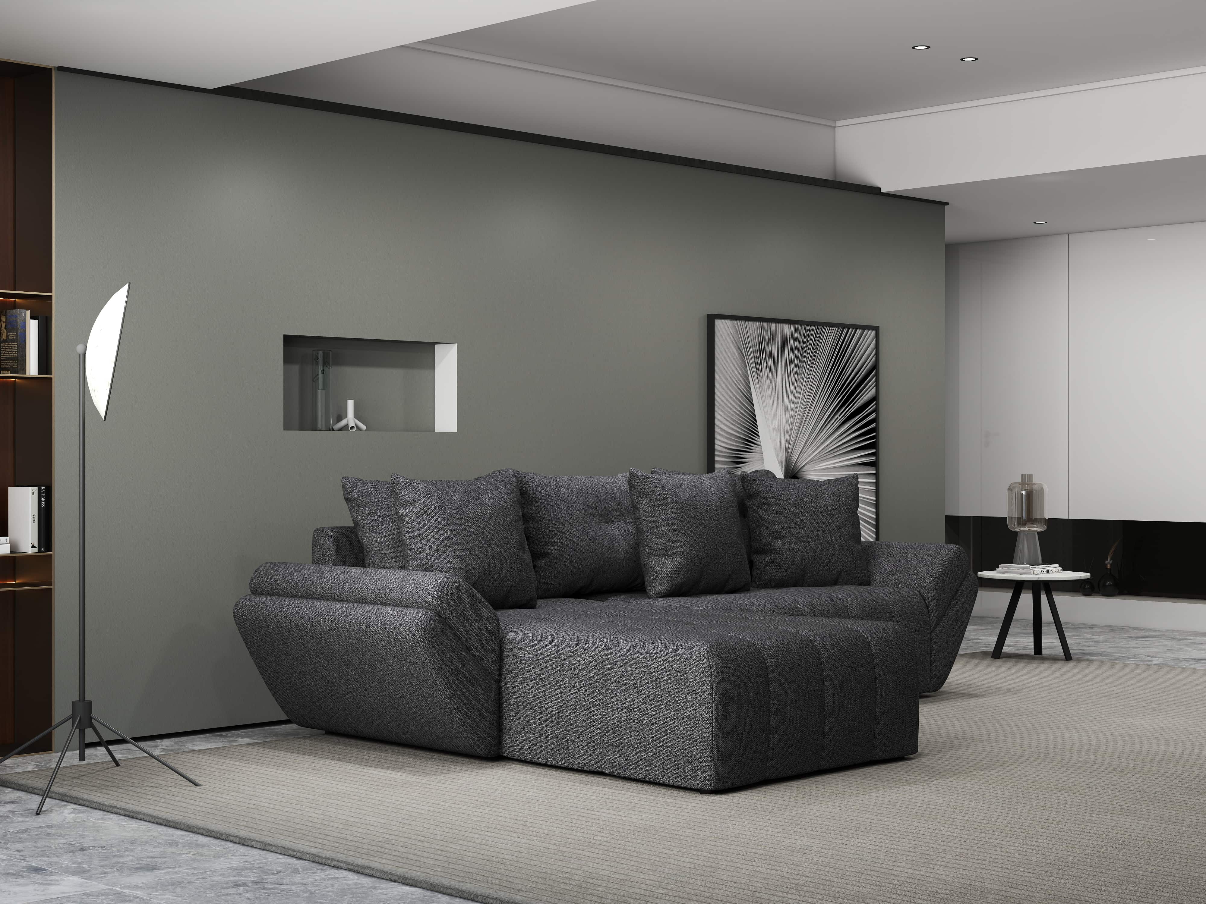 Colțar extensibil dumonde cu ladă de depozitare si sezut confortabil din spuma HR, Berlin Enjoy Gri Grafit 280x185 cm Fabrica
