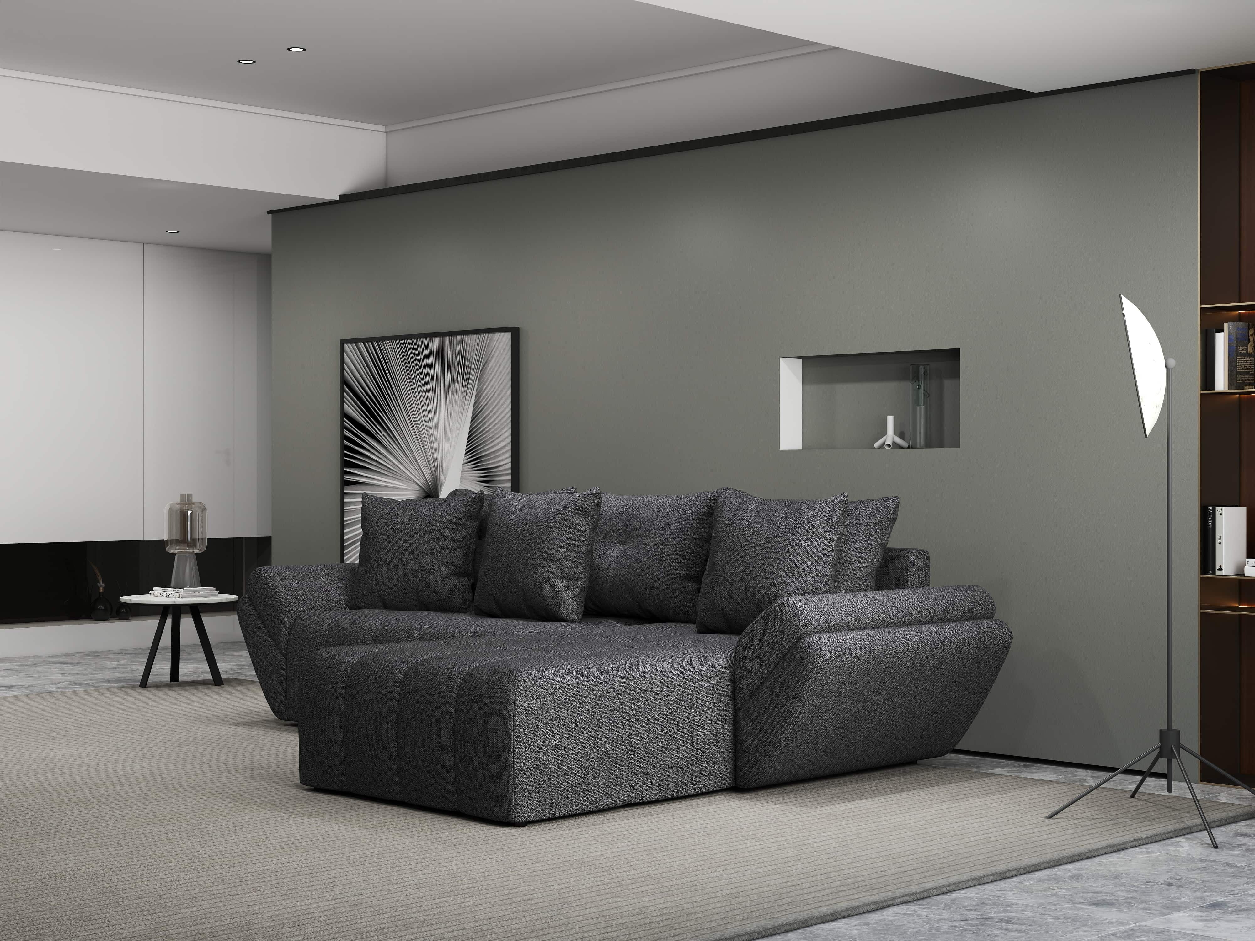 Colțar extensibil dumonde cu ladă de depozitare si sezut confortabil din spuma HR, Berlin Enjoy Gri Grafit 280x185 cm II Fabrica