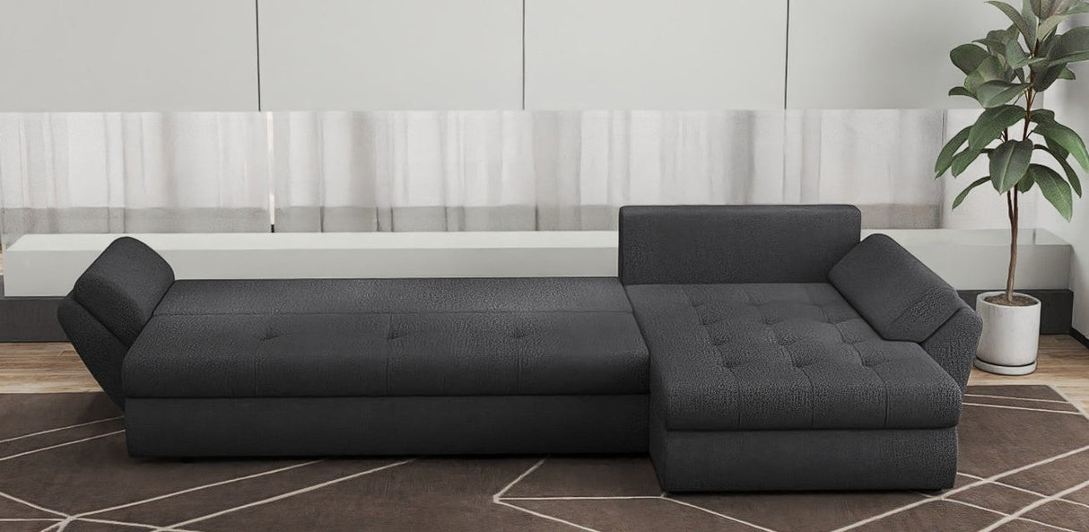 Colțar extensibil dumonde cu ladă de depozitare si sezut confortabil din spuma HR, Loana XL Enjoy Gri Grafit 335x185 cm Fabrica
