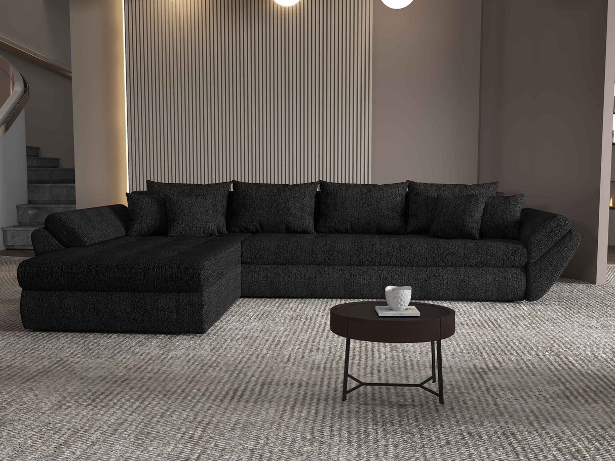 Colțar extensibil dumonde cu ladă de depozitare si sezut confortabil din spuma HR, Loana XL Enjoy Negru 335x185 cm Fabrica