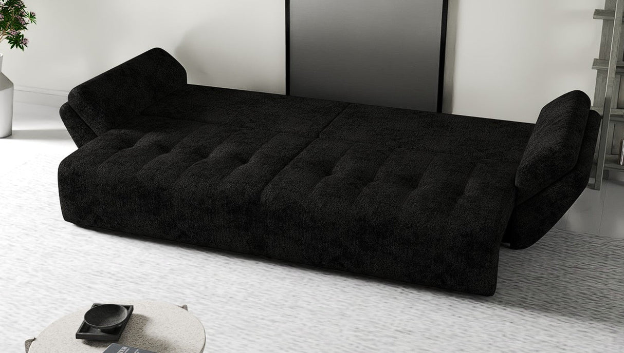 Canapea extensibilă dumonde cu ladă de depozitare si sezut confortabil din spuma HR, Berlin Black 300x100 cm Fabrica