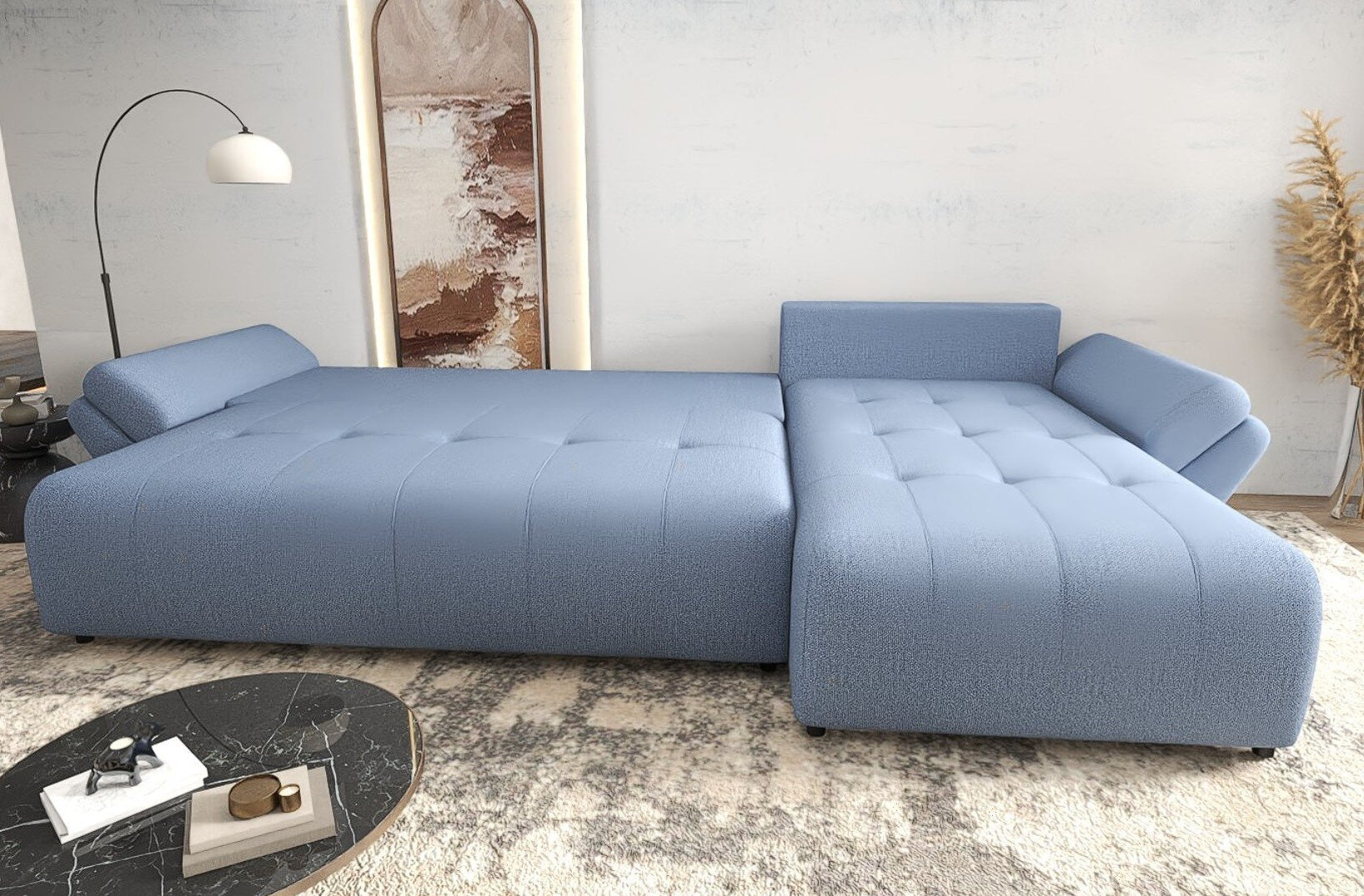 Colțar extensibil dumonde cu ladă de depozitare Berlin XL Enjoy Blue 350x185 cm II