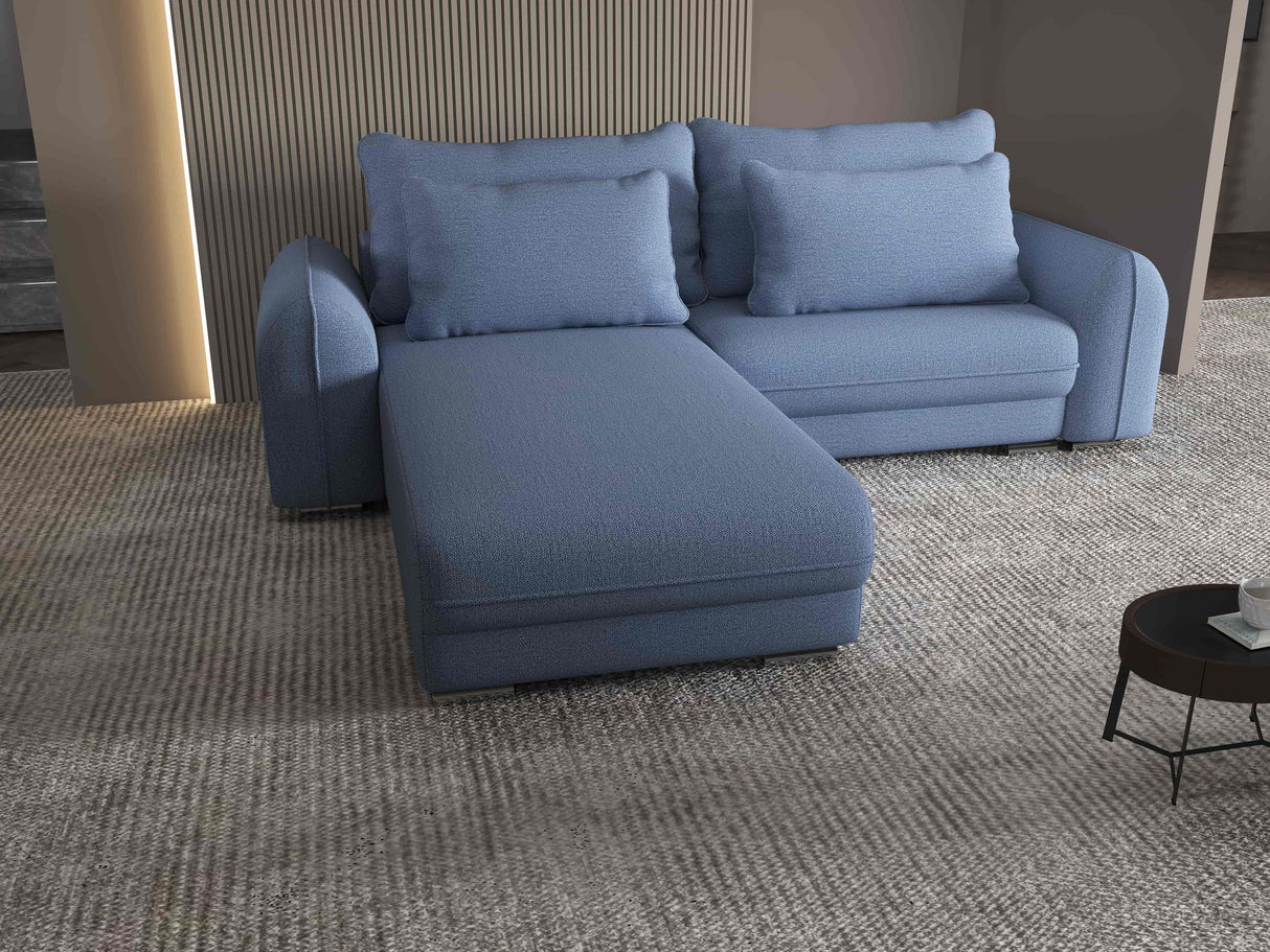 Colțar extensibil dumonde cu ladă de depozitare si sezut confortabil din spuma HR, Denver Enjoy Albastru 275x185 cm Fabrica