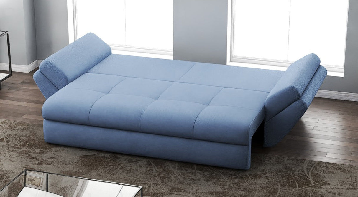 Canapea extensibilă dumonde cu ladă de depozitare si sezut confortabil din spuma HR, Loana Blue 250x100 cm Fabrica