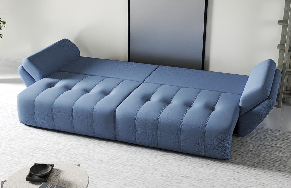 Canapea extensibilă dumonde cu ladă de depozitare si sezut confortabil din spuma HR, Berlin Blue 300x100 cm Fabrica