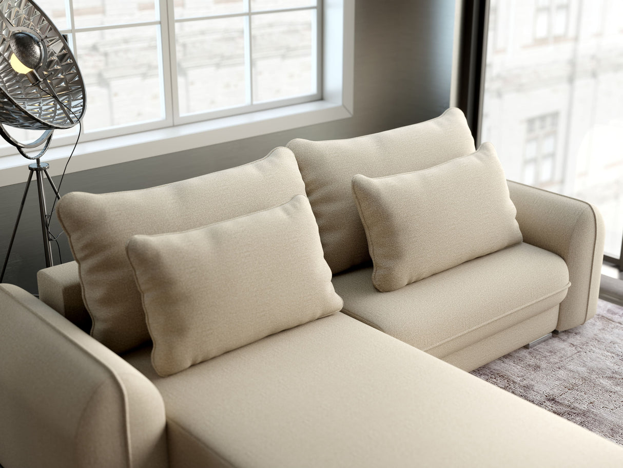 Colțar extensibil dumonde cu ladă de depozitare si sezut confortabil din spuma HR, Denver Enjoy Beige 275x185 cm Fabrica