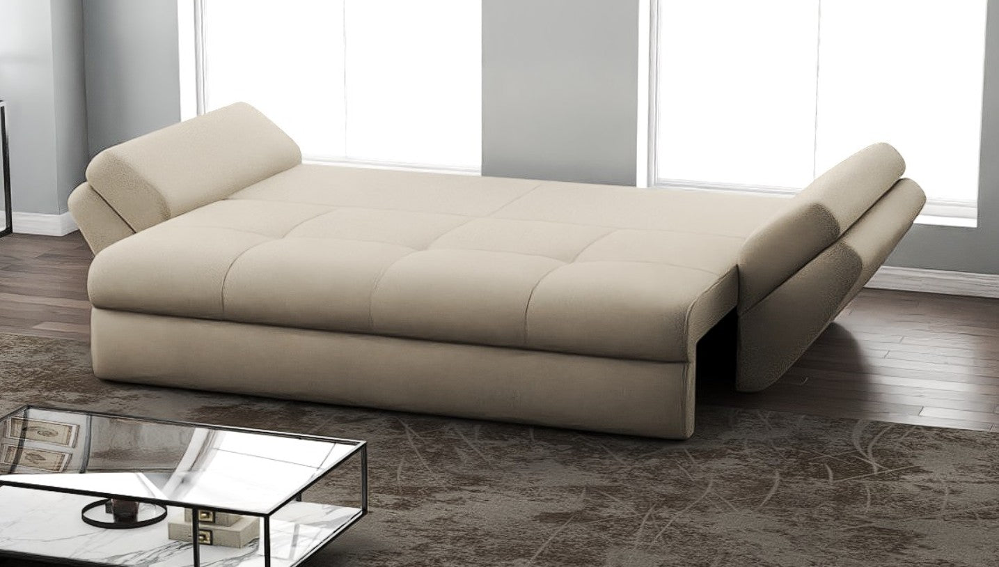 Canapea extensibilă dumonde cu ladă de depozitare si sezut confortabil din spuma HR, Loana Bej II 250x100 cm Fabrica
