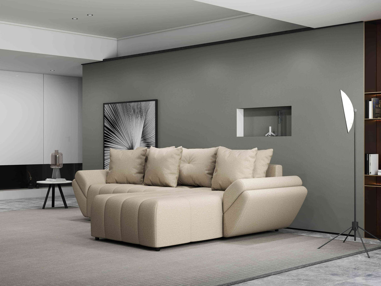 Colțar extensibil dumonde cu ladă de depozitare si sezut confortabil din spuma HR, Berlin Enjoy Beige 280x185 cm II Fabrica