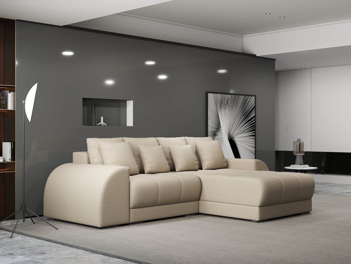 Colțar extensibil dumonde cu ladă de depozitare si sezut confortabil din spuma HR, Verona Enjoy Beige II 290x185 cm Fabrica