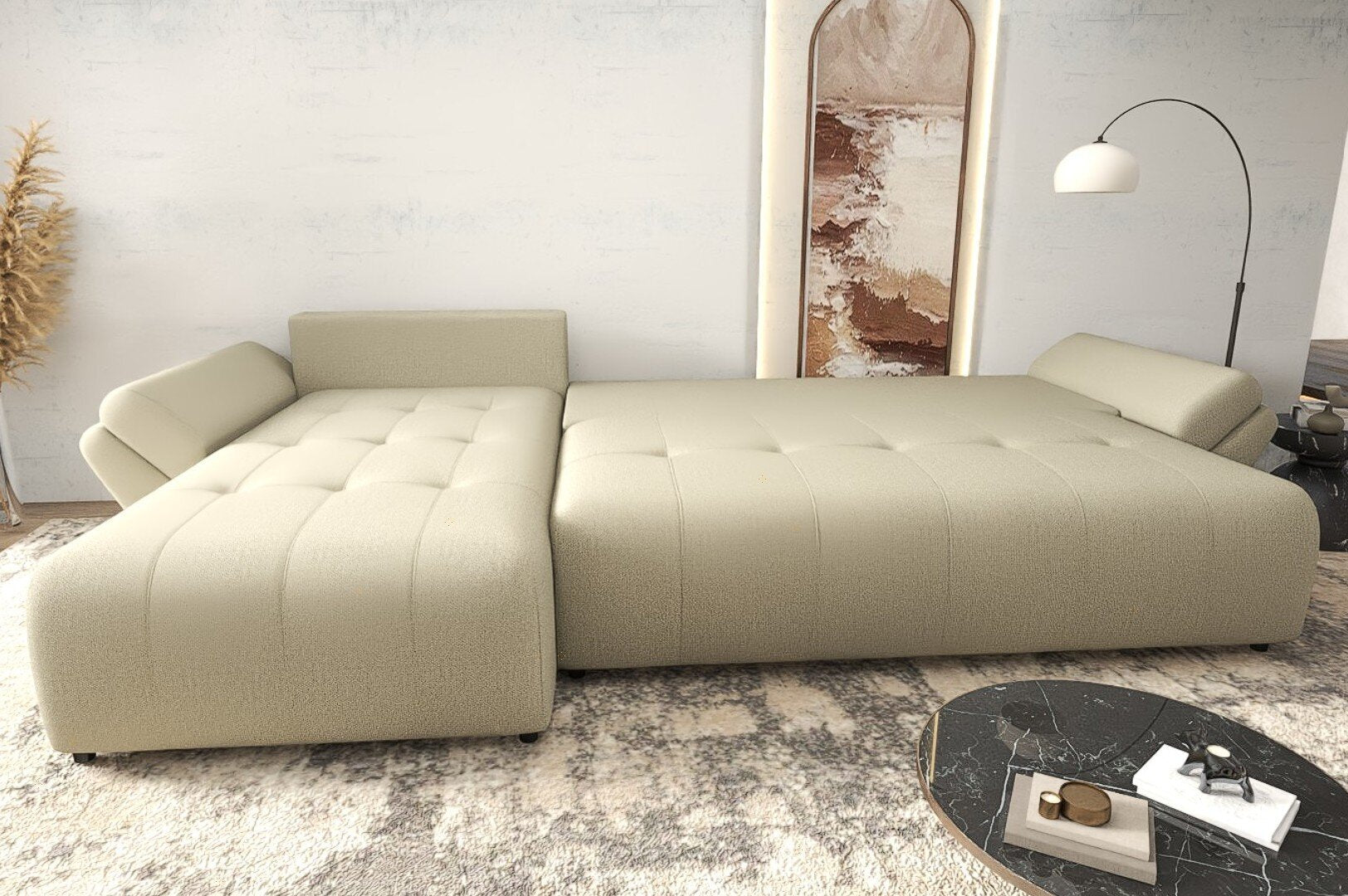 Colțar extensibil dumonde cu ladă de depozitare Berlin XL Enjoy Camel 350x185 cm