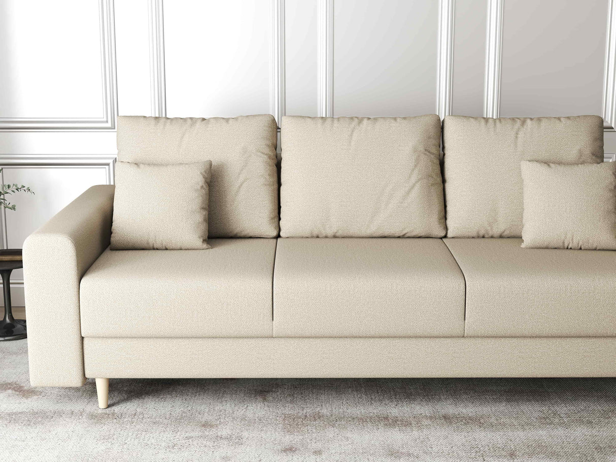 Canapea extensibilă dumonde cu ladă de depozitare si sezut confortabil din spuma HR, Kronos Enjoy Beige 210x100 cm fabrica