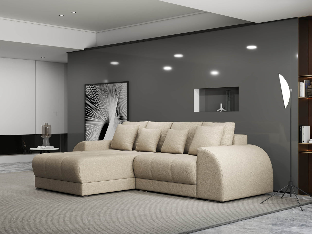 Colțar extensibil dumonde cu ladă de depozitare si sezut confortabil din spuma HR, Verona Enjoy Beige 290x185 cm Fabrica