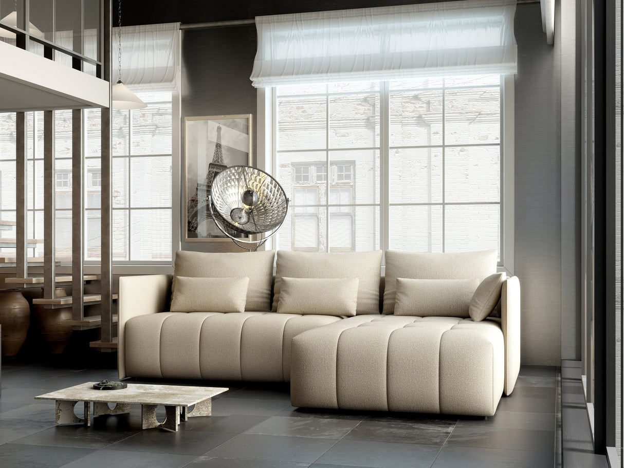 Colțar extensibil dumonde cu ladă de depozitare si sezut confortabil din spuma HR, Malta Bej II 235x185 cm Fabrica