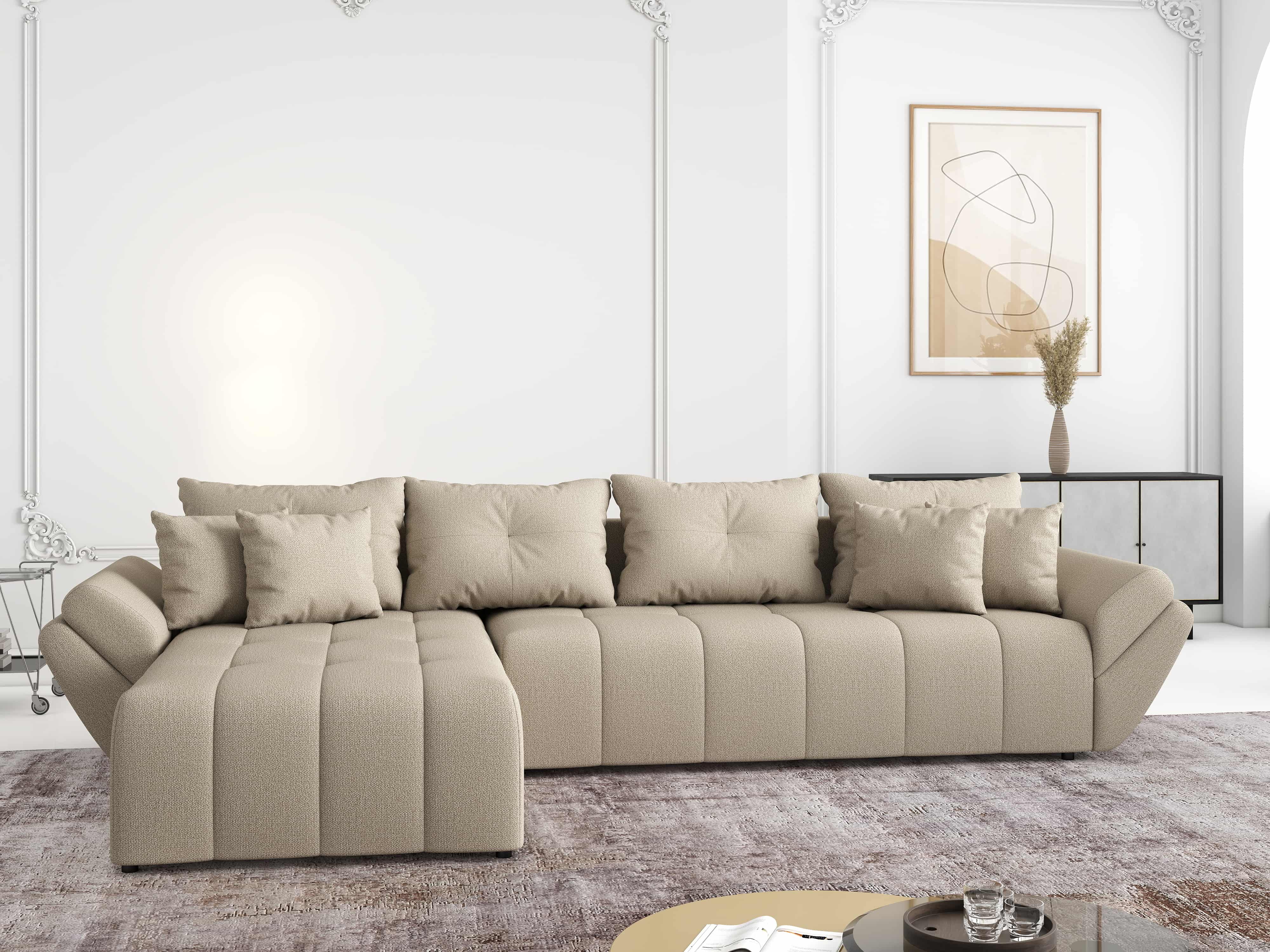 Colțar extensibil dumonde cu ladă de depozitare si sezut confortabil din spuma HR, Berlin XL Enjoy Camel 350x185 cm Fabrica