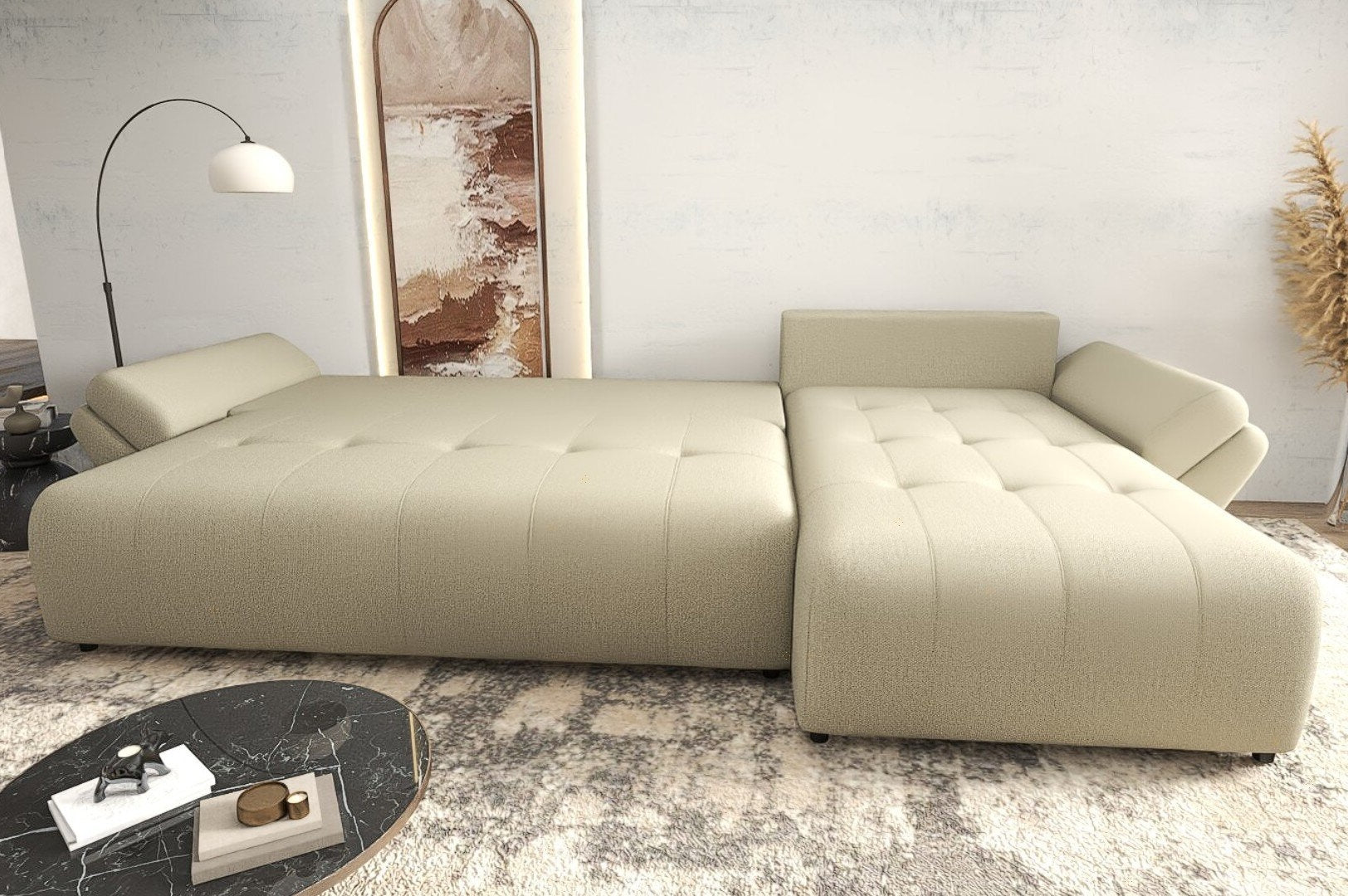 Colțar extensibil dumonde cu ladă de depozitare si sezut confortabil din spuma HR, Berlin XL Enjoy Camel 350x185 cm II