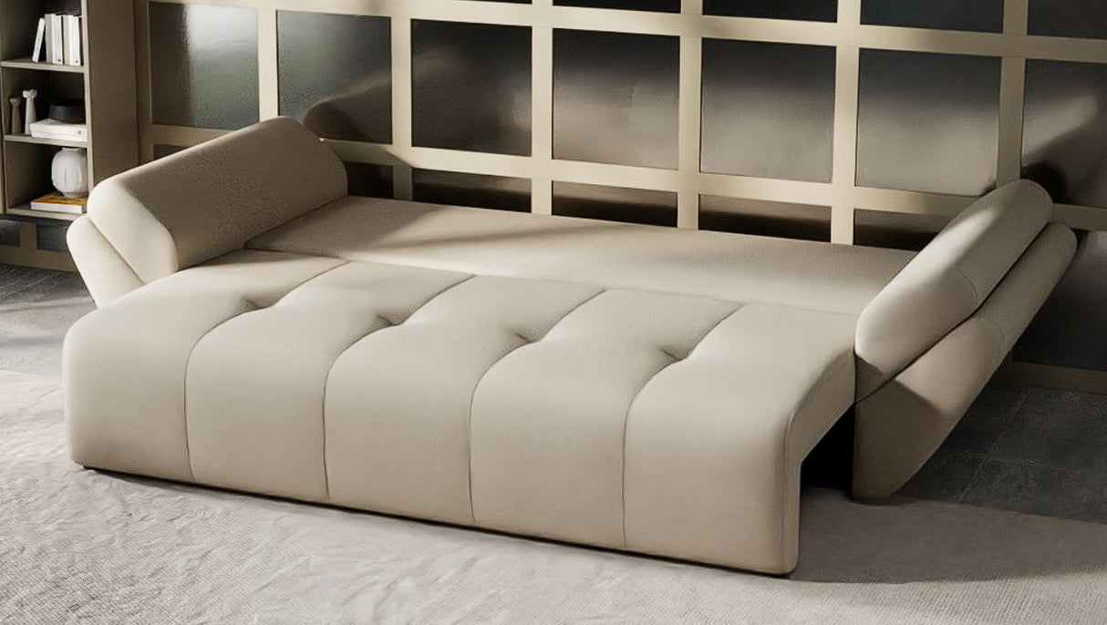 Canapea extensibilă dumonde cu ladă de depozitare si sezut confortabil din spuma HR, Berlin Bej 250x100 cm Fabrica