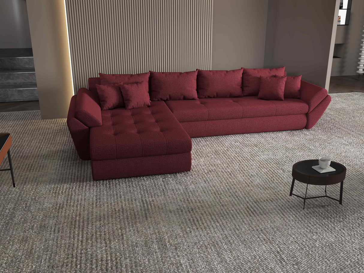 Colțar extensibil dumonde cu ladă de depozitare si sezut confortabil din spuma HR, Loana XL Enjoy Rosu 335x185 cm Fabrica