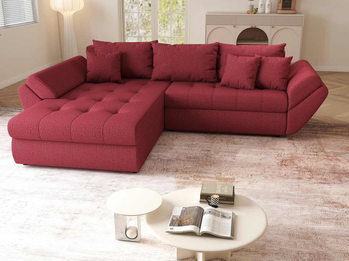 Colțar extensibil dumonde cu ladă de depozitare si sezut confortabil din spuma HR, Loana Bordoux 270x185 cm Fabrica
