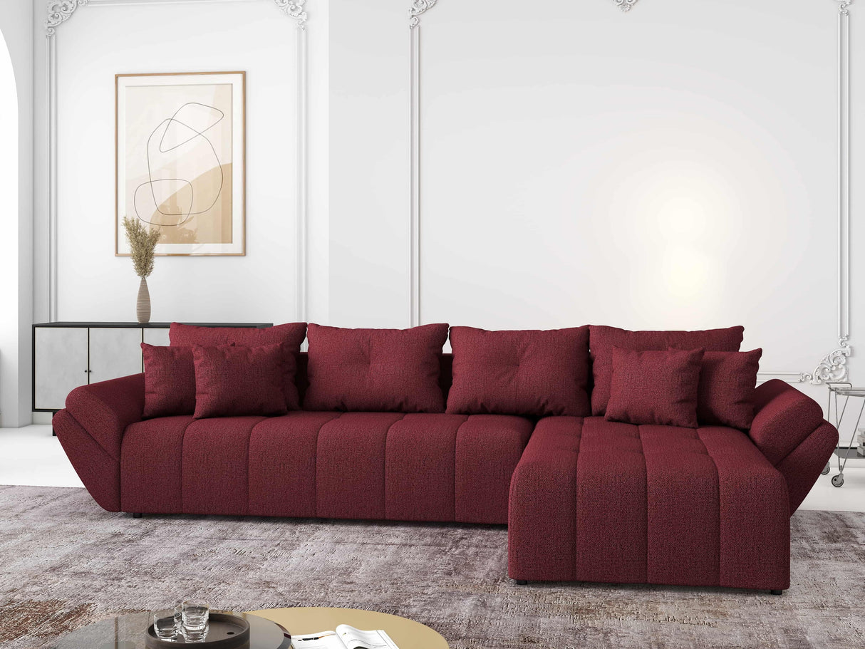 Colțar extensibil dumonde cu ladă de depozitare si sezut confortabil din spuma HR, Berlin XL Enjoy Lux Red 350x185 cm II Fabrica
