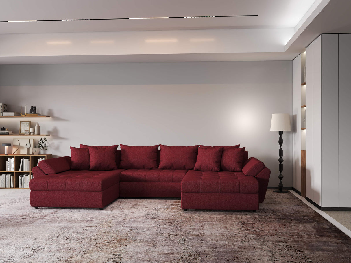 Colțar extensibil dumonde cu ladă de depozitare si sezut confortabil din spuma HR, Loana Enjoy Red U 355x185 cm Fabrica