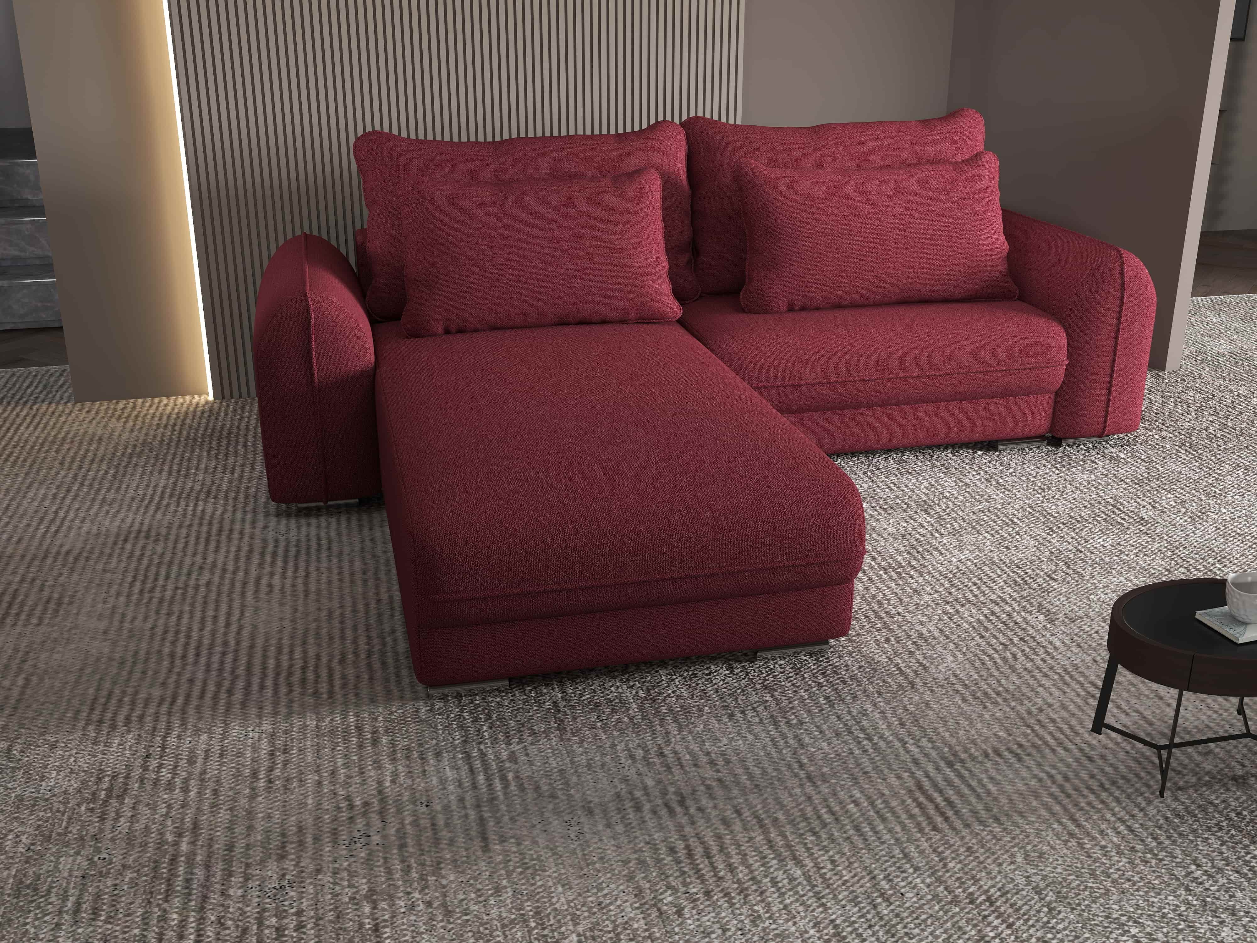 Colțar extensibil dumonde cu ladă de depozitare si sezut confortabil din spuma HR, Denver Enjoy Rosu 275x185 cm Fabrica