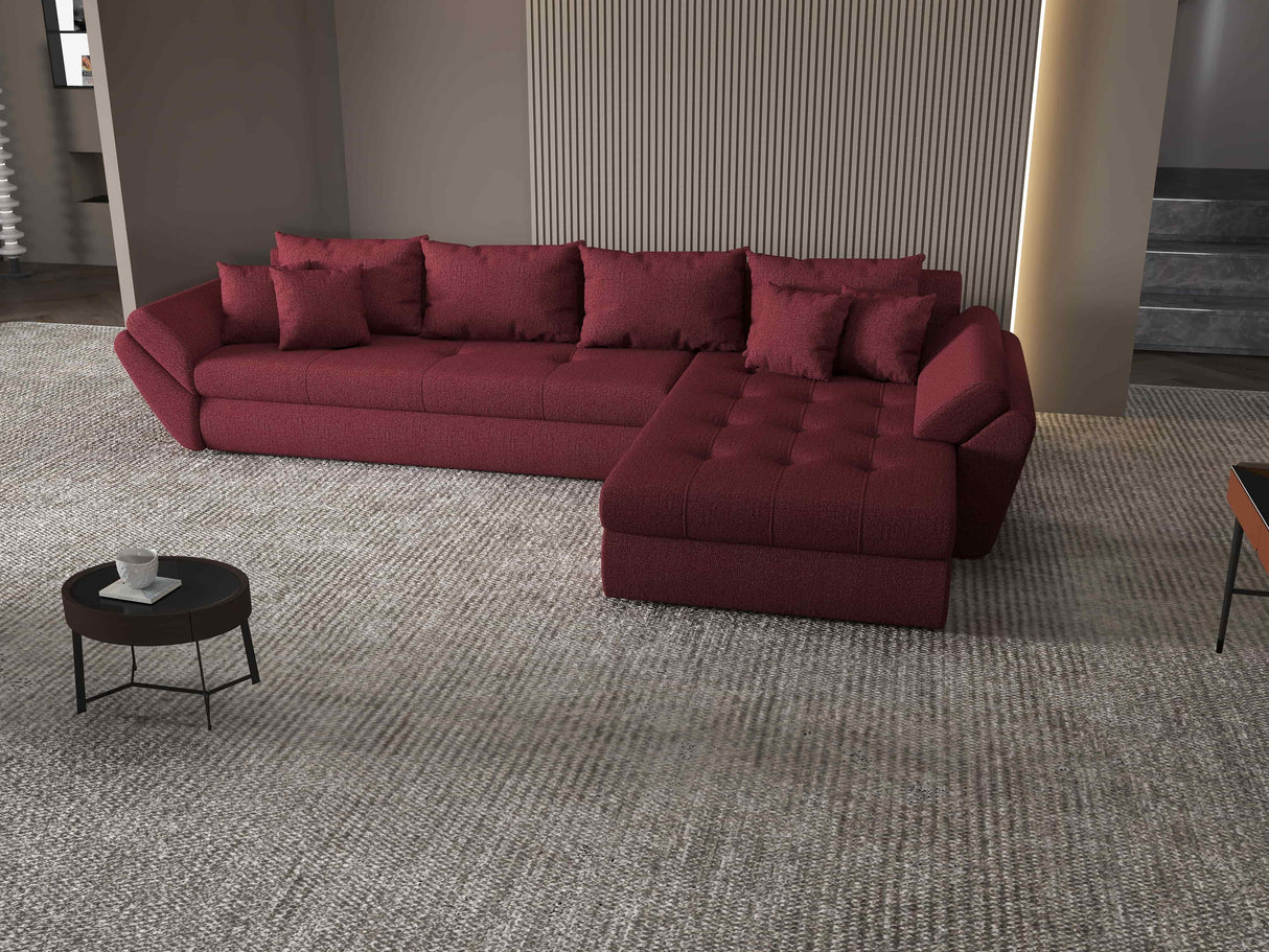 Colțar extensibil dumonde cu ladă de depozitare si sezut confortabil din spuma HR, Loana XL Enjoy Rosu II 335x185 cm Fabrica