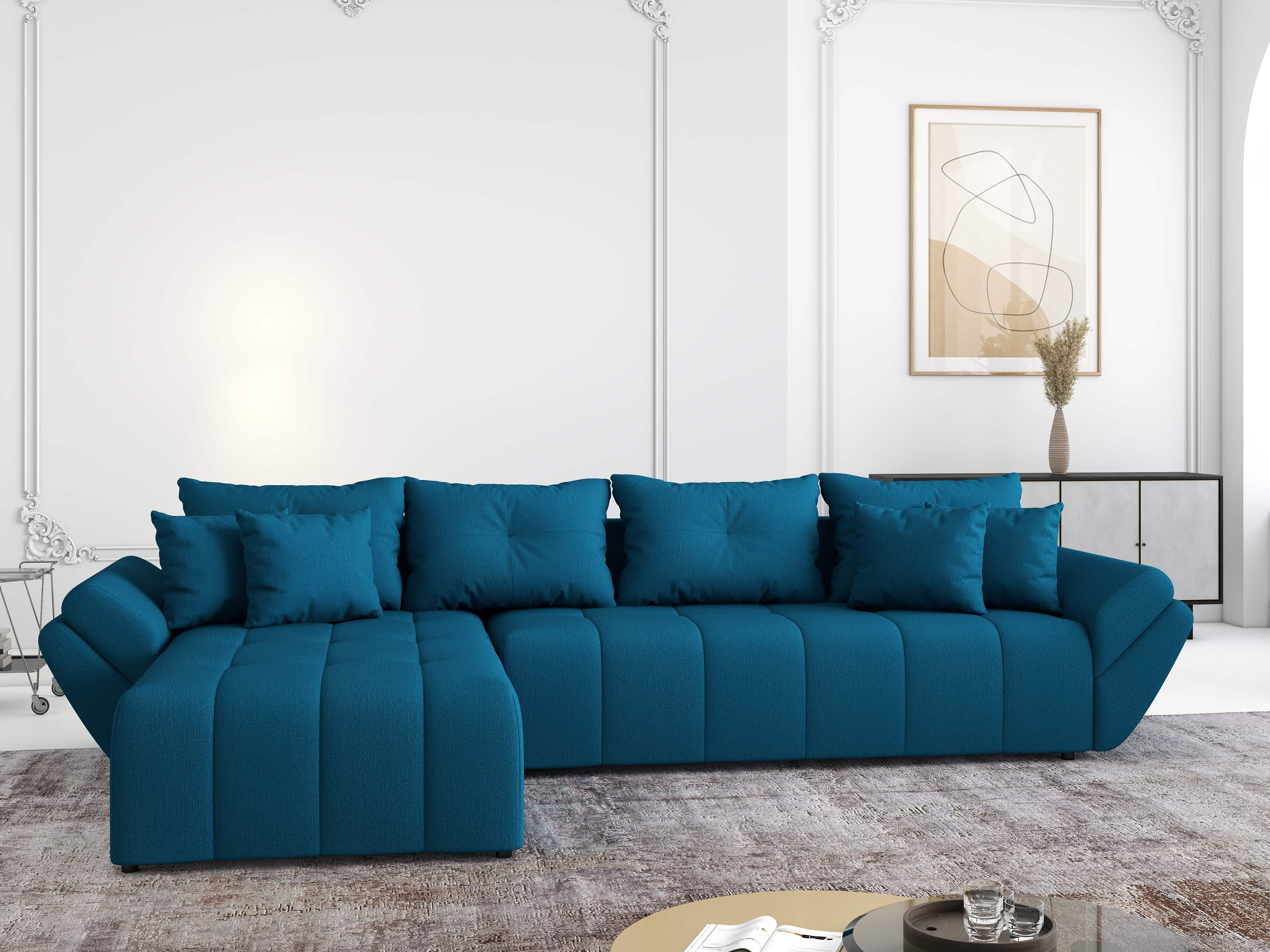 Colțar extensibil dumonde cu ladă de depozitare si sezut confortabil din spuma HR, Berlin XL Enjoy Verde Petrol 350x185 cm Fabrica