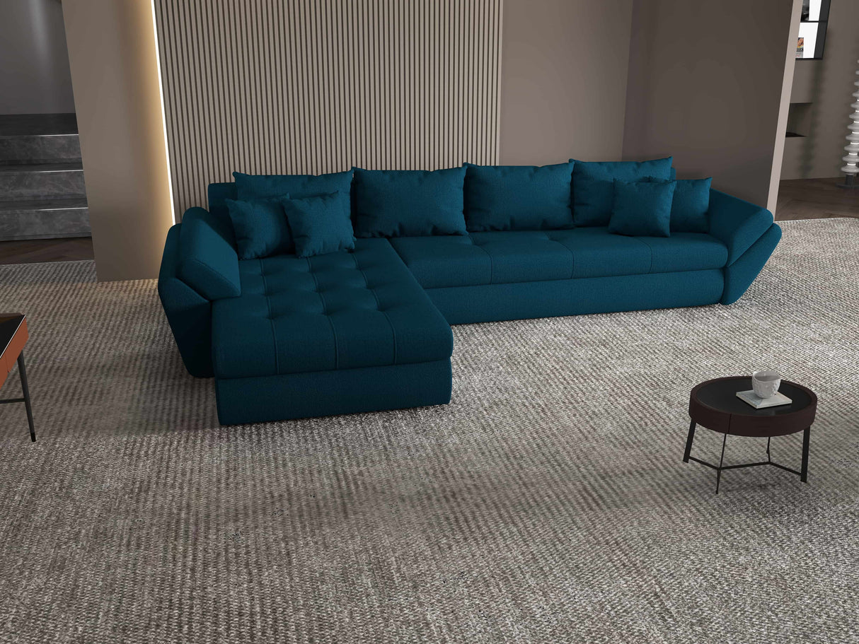 Colțar extensibil dumonde cu ladă de depozitare si sezut confortabil din spuma HR, Loana XL Enjoy Verde Petrol 335x185 cm Fabrica