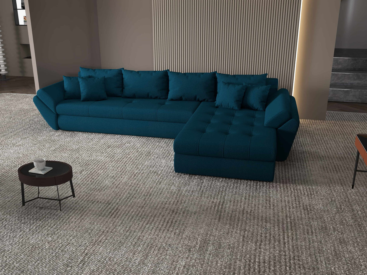 Colțar extensibil dumonde cu ladă de depozitare si sezut confortabil din spuma HR, Loana XL Enjoy Verde Petrol II 335x185 cm Fabrica