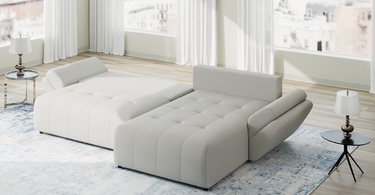 Colțar extensibil dumonde cu ladă de depozitare si sezut confortabil din spuma HR, Berlin Enjoy Bej 280x185 cm II