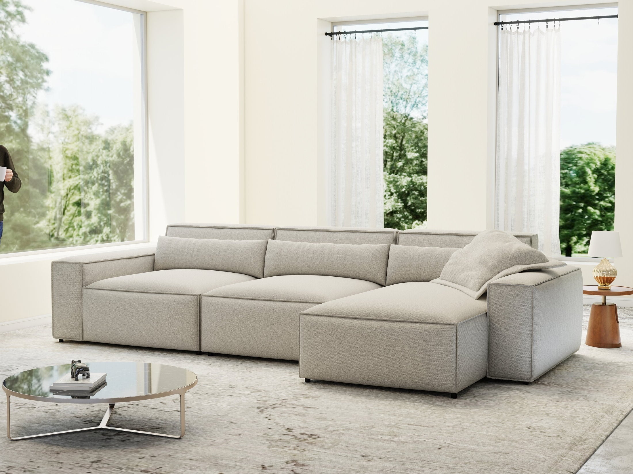 Colțar dumonde cu sezut confortabil din spuma HR, Marvelo XL Enjoy Bej 366x175 cm II