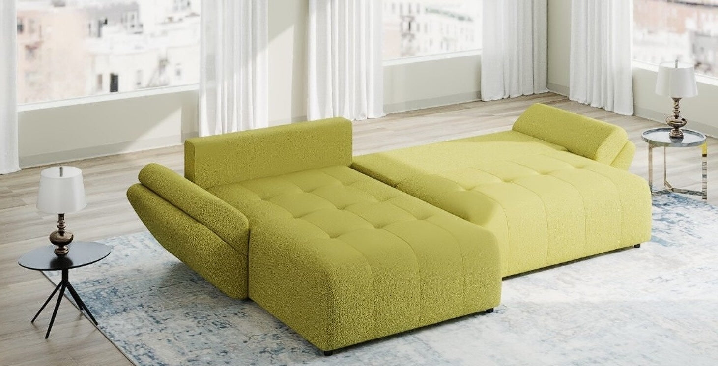 Colțar extensibil dumonde cu ladă de depozitare si sezut confortabil din spuma HR, Berlin Enjoy Verde 280x185 cm