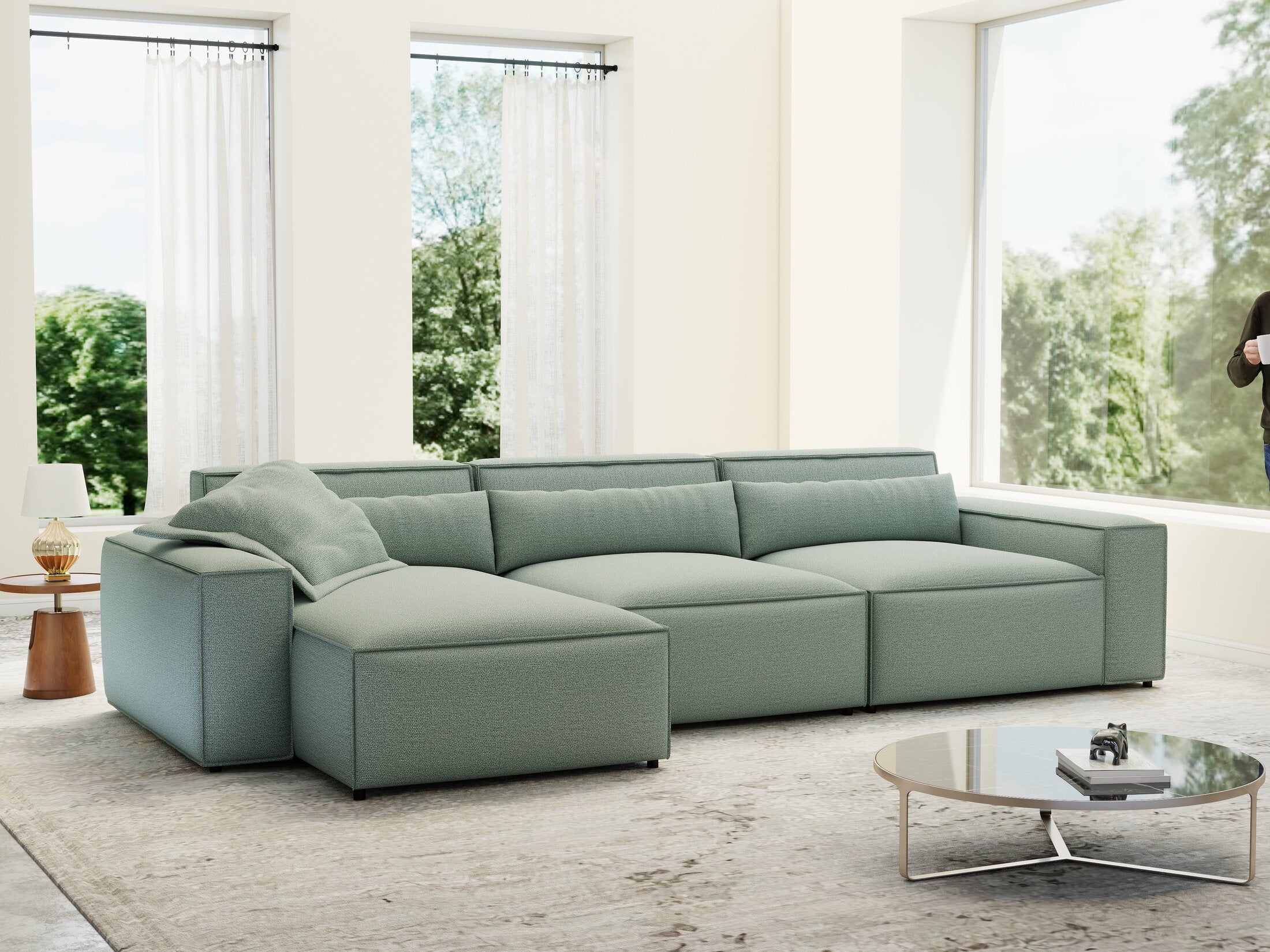 Colțar dumonde cu sezut confortabil din spuma HR, Marvelo XL Enjoy Verde Mint 366x175 cm