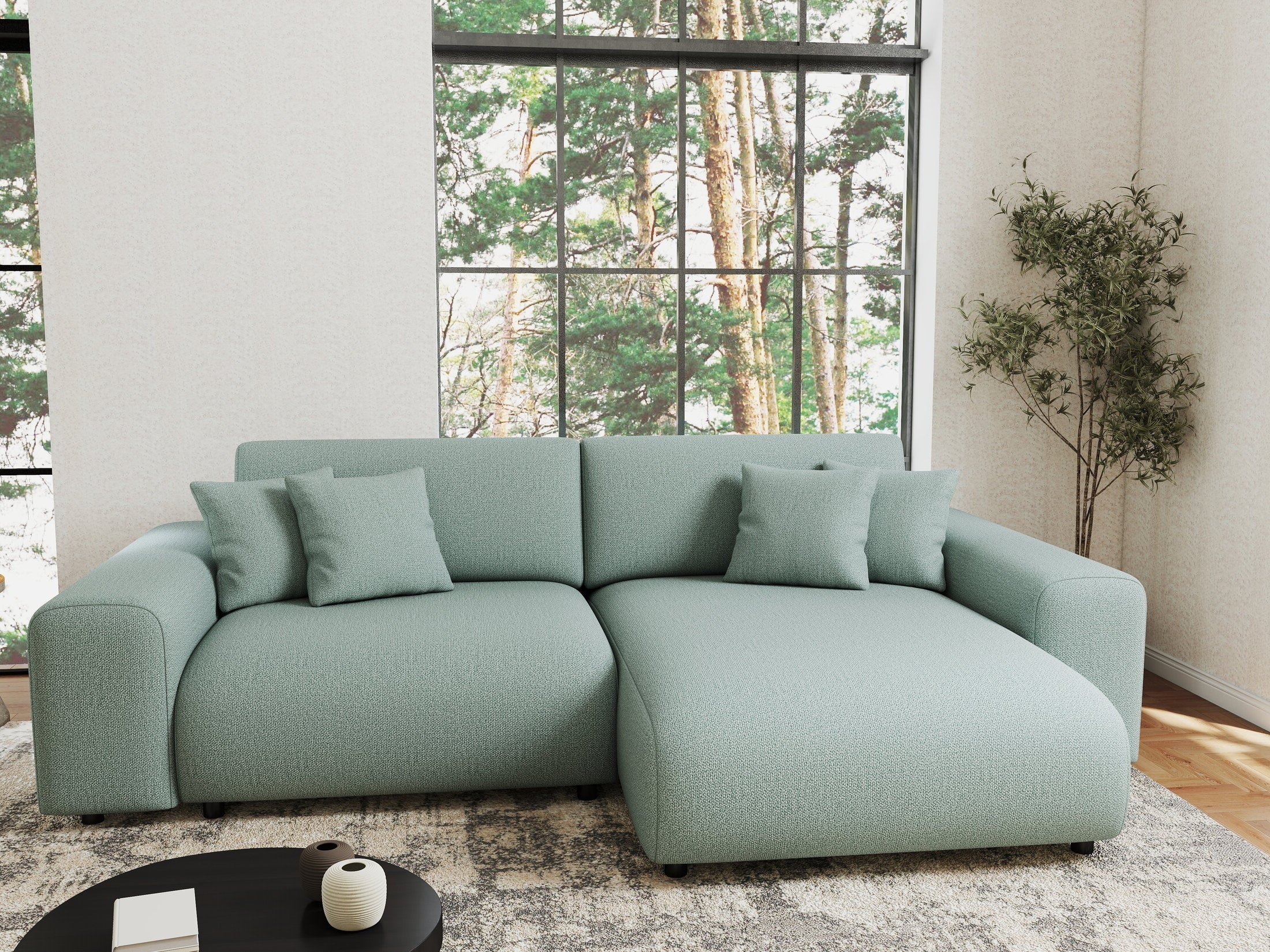 Colțar extensibil dumonde cu ladă de depozitare si sezut confortabil din spuma HR, Sarina Enjoy Verde Mint 255x168 cm II