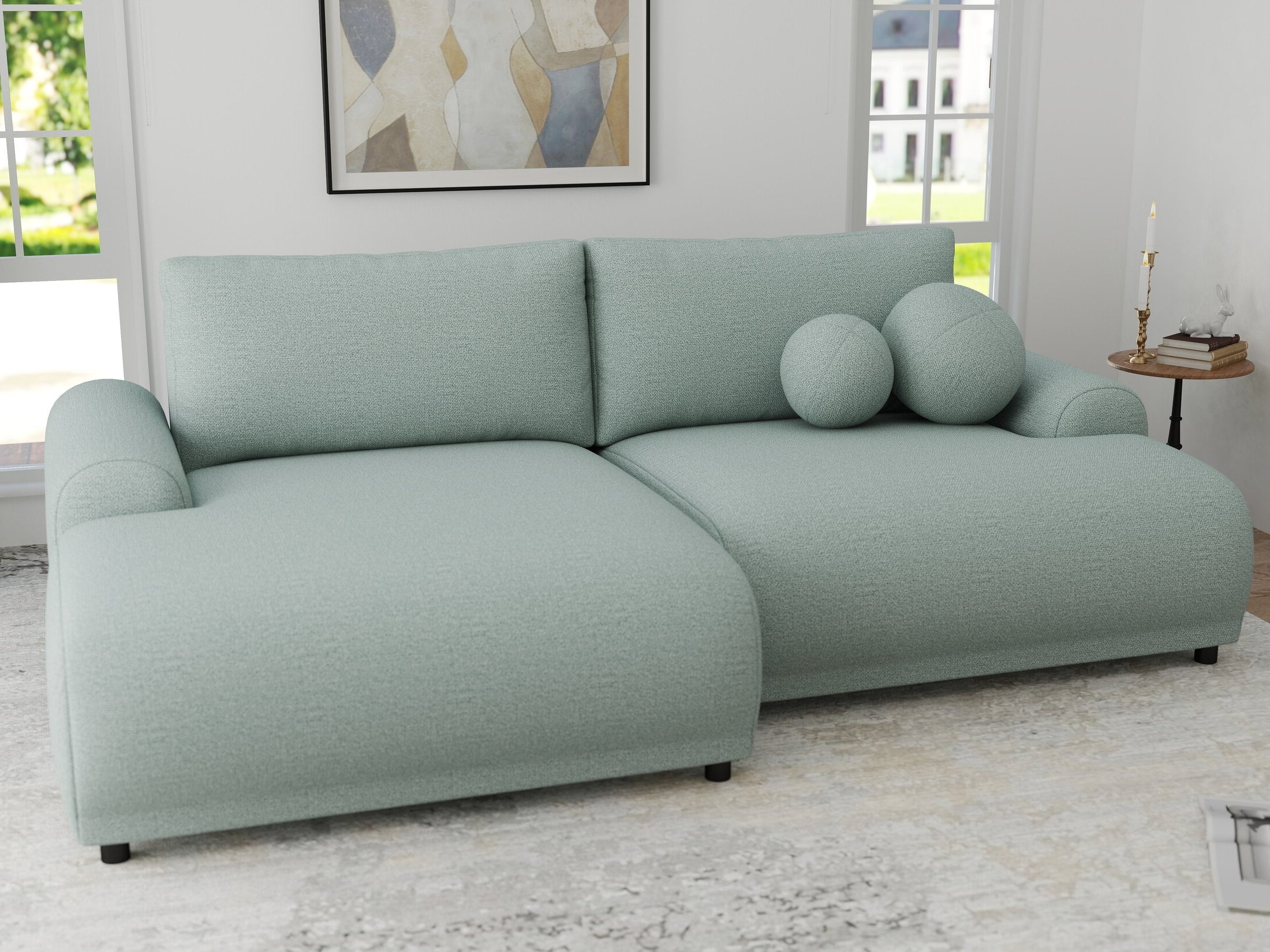 Colțar extensibil dumonde cu ladă de depozitare și șezut confortabil din spumă HR, Carlo Enjoy Verde Mint 240x145 cm