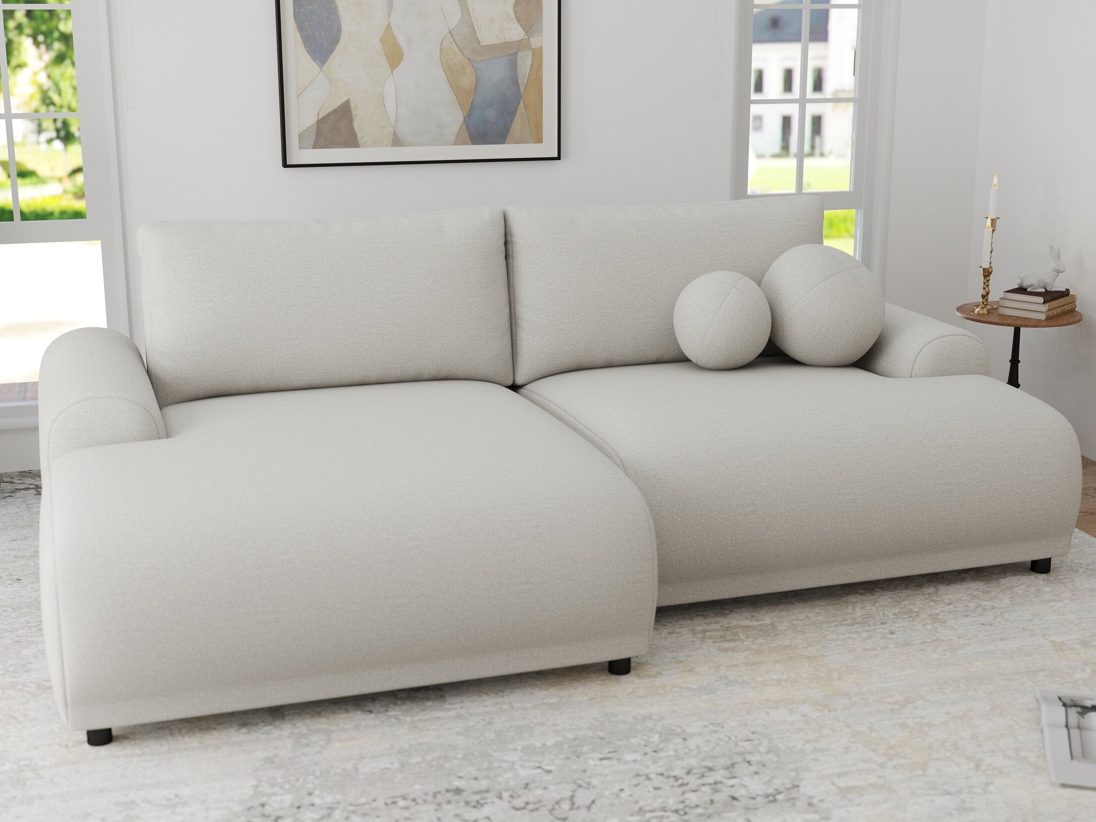 Colțar extensibil dumonde cu ladă de depozitare și șezut confortabil din spumă HR, Carlo Enjoy Bej 240x145 cm