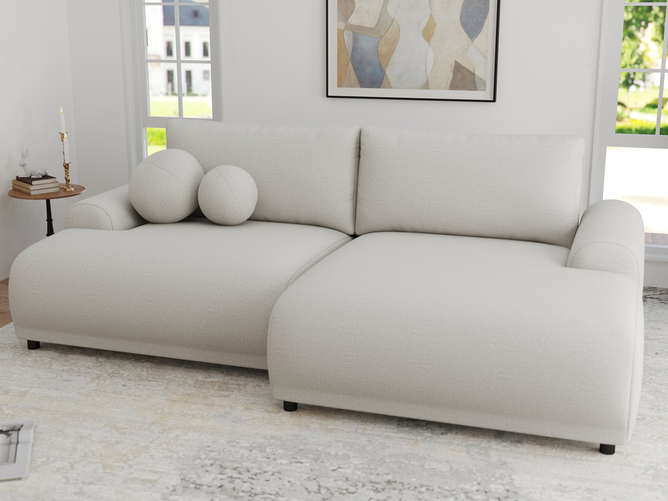 Colțar extensibil dumonde cu ladă de depozitare și șezut confortabil din spumă HR, Carlo Enjoy Bej 240x145 cm II