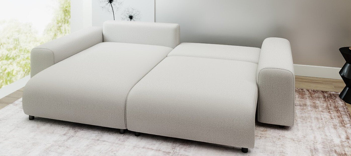 Colțar extensibil dumonde cu ladă de depozitare și șezut confortabil din spumă HR, Luma Enjoy Bej 255x168 cm