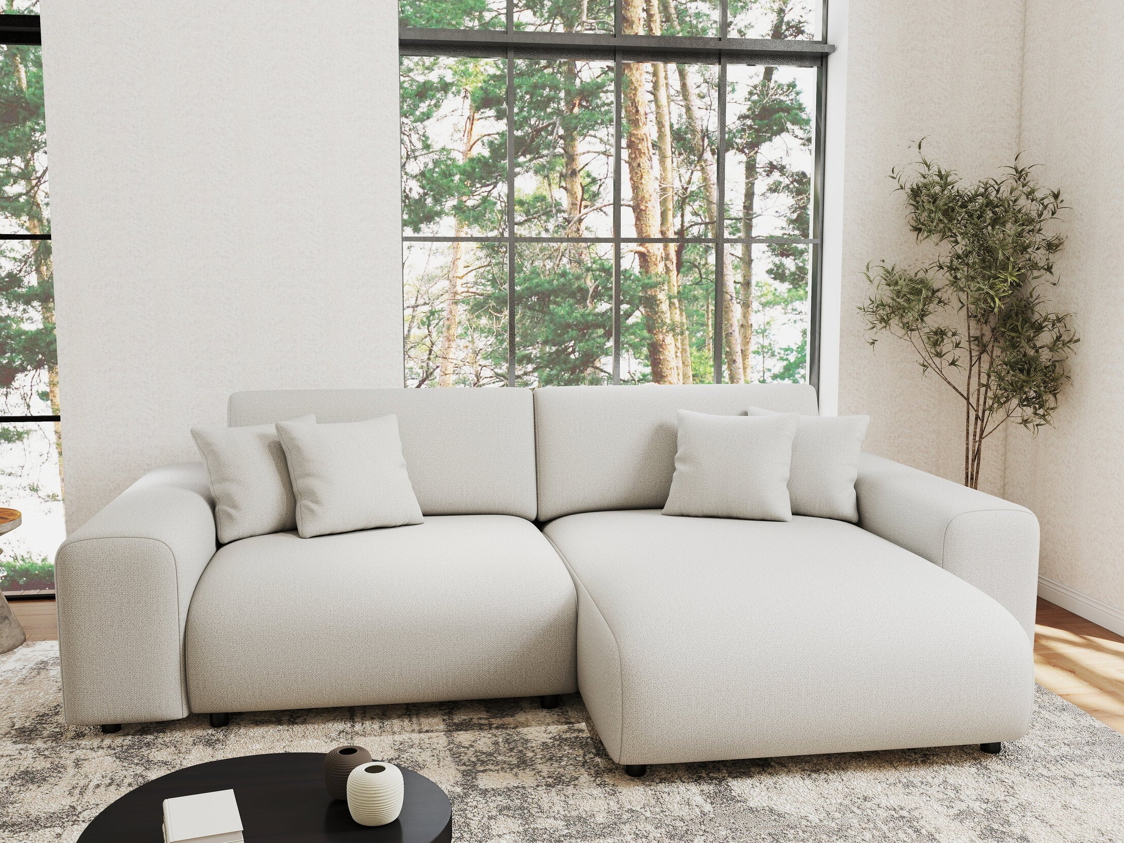 Colțar extensibil dumonde cu ladă de depozitare si sezut confortabil din spuma HR, Sarina Enjoy Bej 255x168 cm II