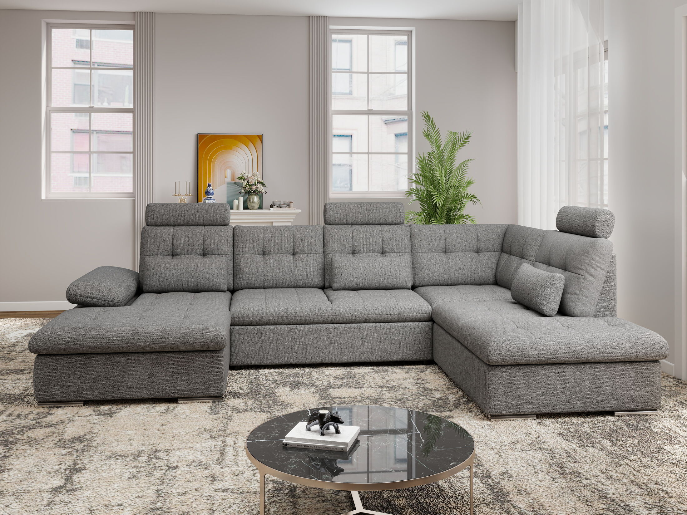 Colțar extensibil dumonde cu ladă de depozitare și șezut confortabil din spumă HR, Merkur U Enjoy Necunoscut 324x218 cm