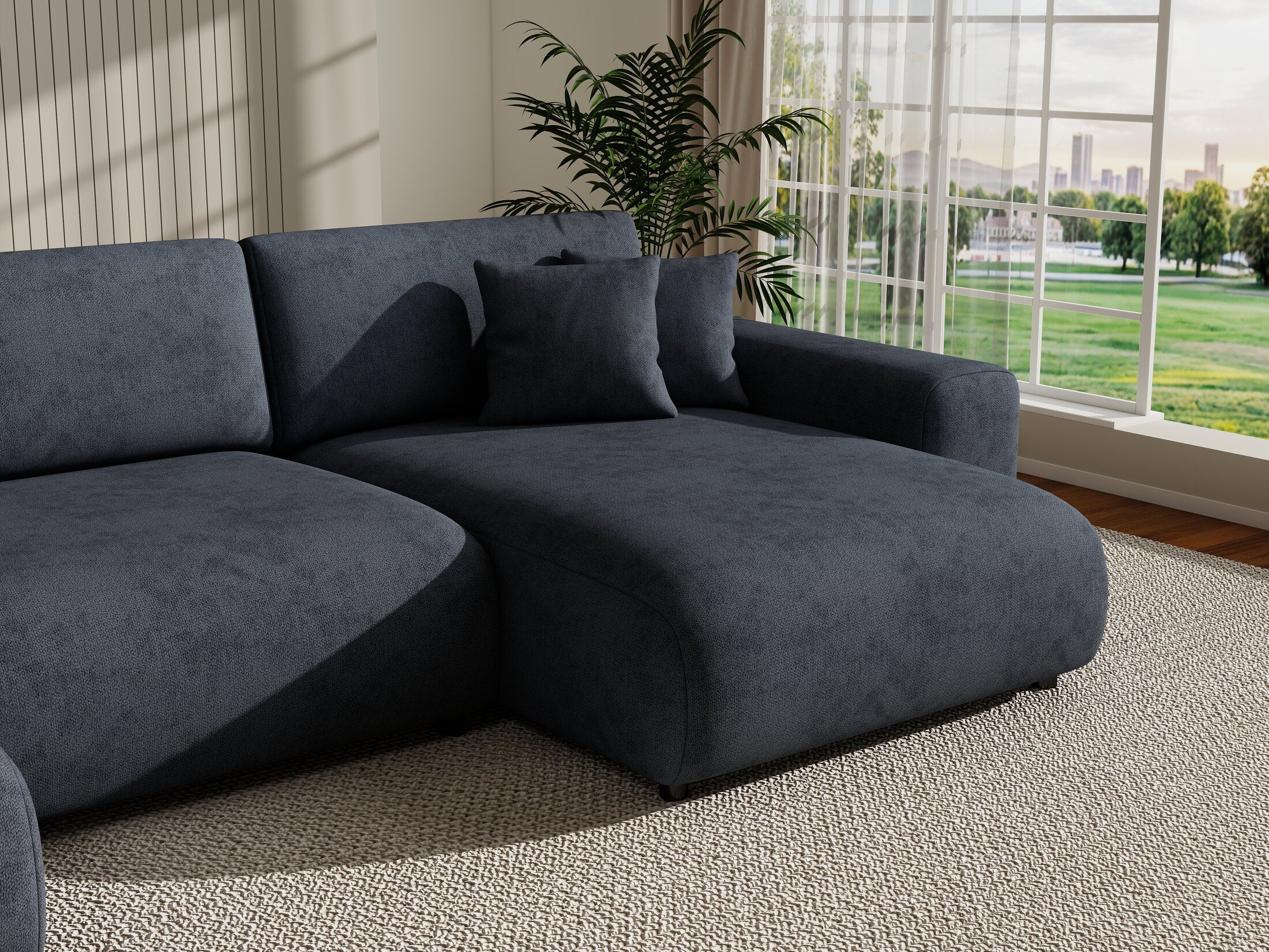 Colțar extensibil dumonde cu ladă de depozitare si sezut confortabil din spuma HR, Sarina U Enjoy Antracit 350x168 cm