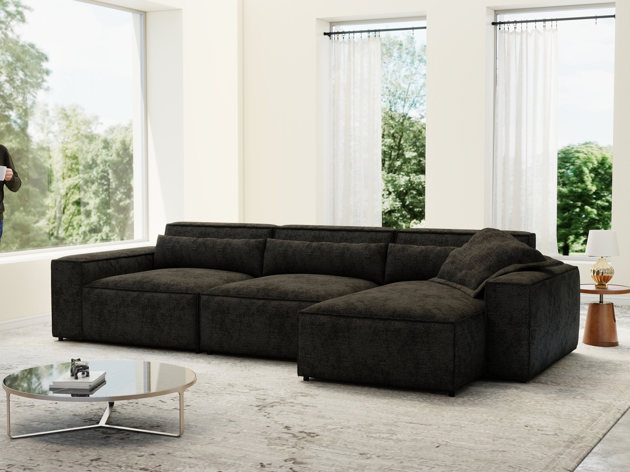 Colțar dumonde cu sezut confortabil din spuma HR, Marvelo XL Enjoy Black 366x175 cm II