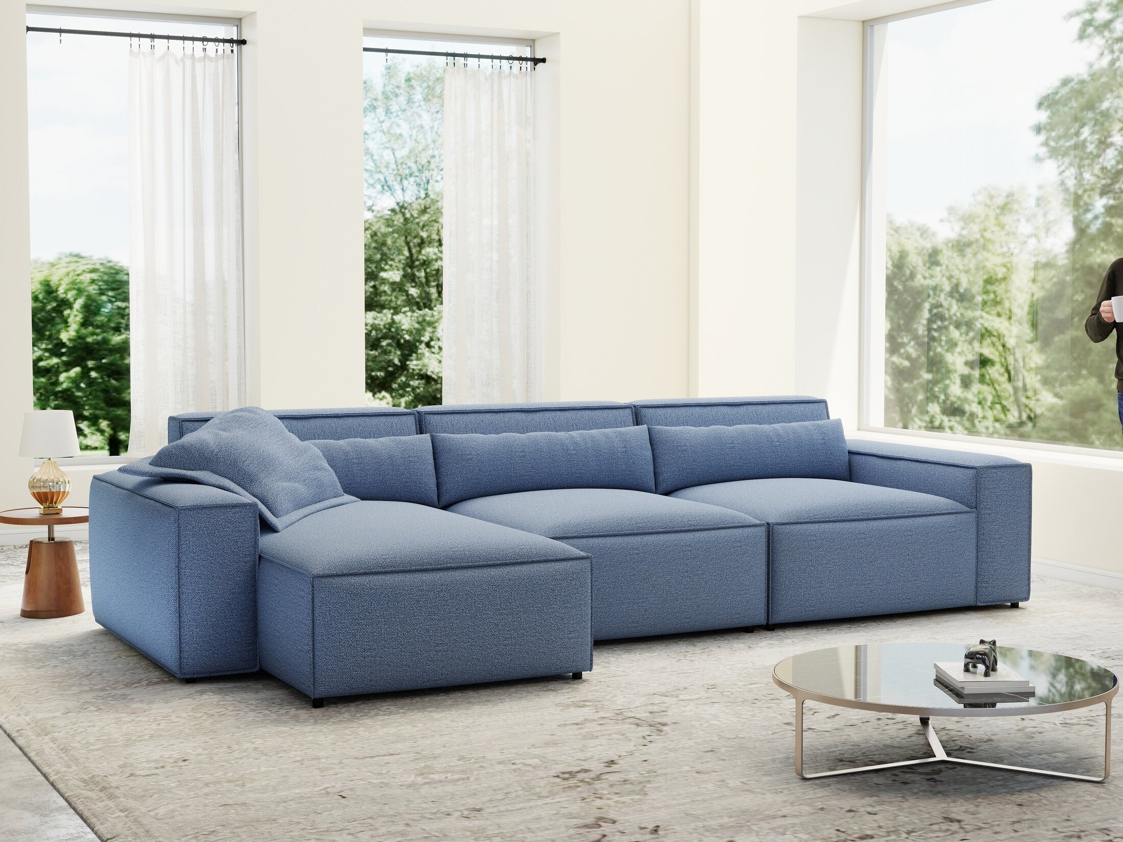 Colțar dumonde cu sezut confortabil din spuma HR, Marvelo XL Enjoy Albastru 366x175 cm