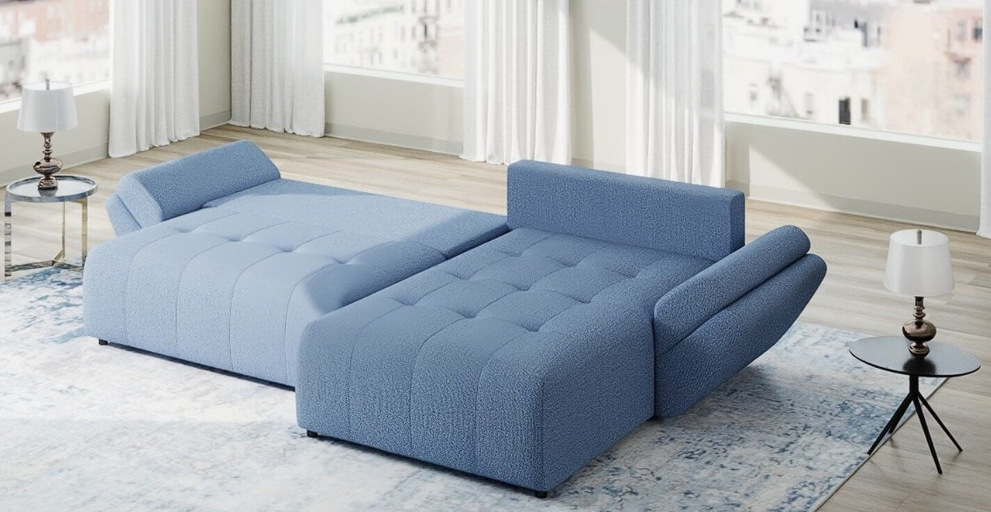 Colțar extensibil dumonde cu ladă de depozitare si sezut confortabil din spuma HR, Berlin Enjoy Albastru 280x185 cm II