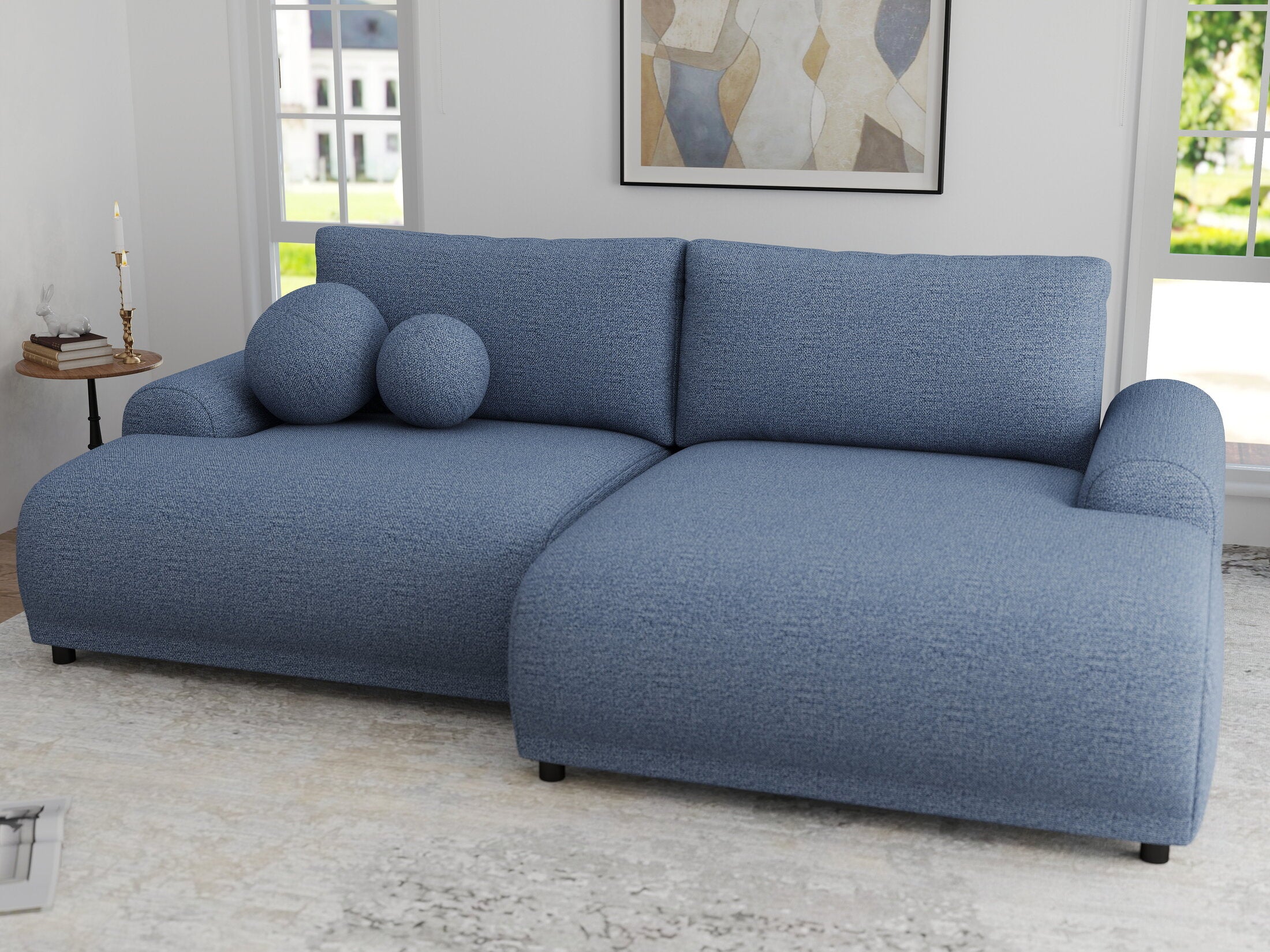 Colțar extensibil dumonde cu ladă de depozitare și șezut confortabil din spumă HR, Carlo Enjoy Albastru 240x145 cm II