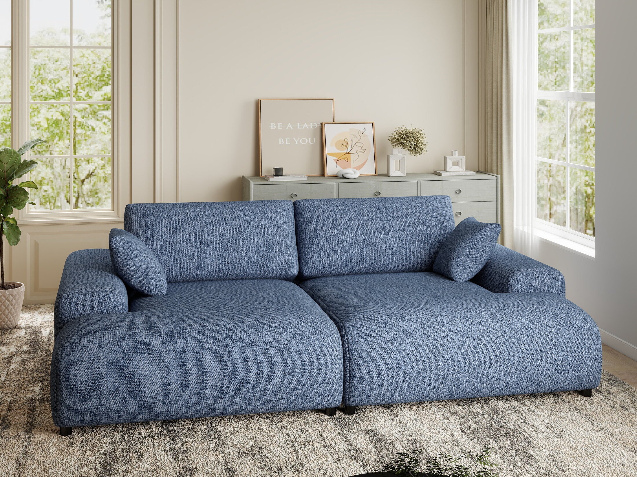 Canapea dumonde cu sezut confortabil din spuma HR, Hudson Enjoy Albastru 237x144 cm