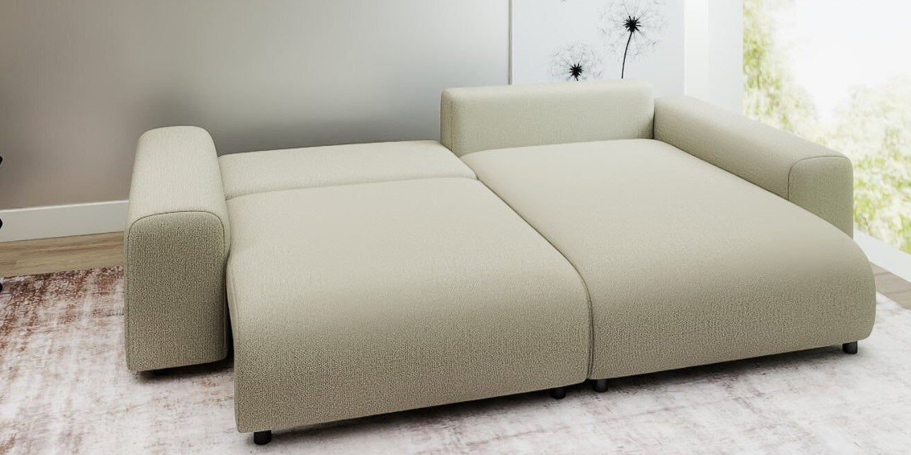 Colțar extensibil dumonde cu ladă de depozitare și șezut confortabil din spumă HR, Luma Enjoy Bej 255x168 cm II