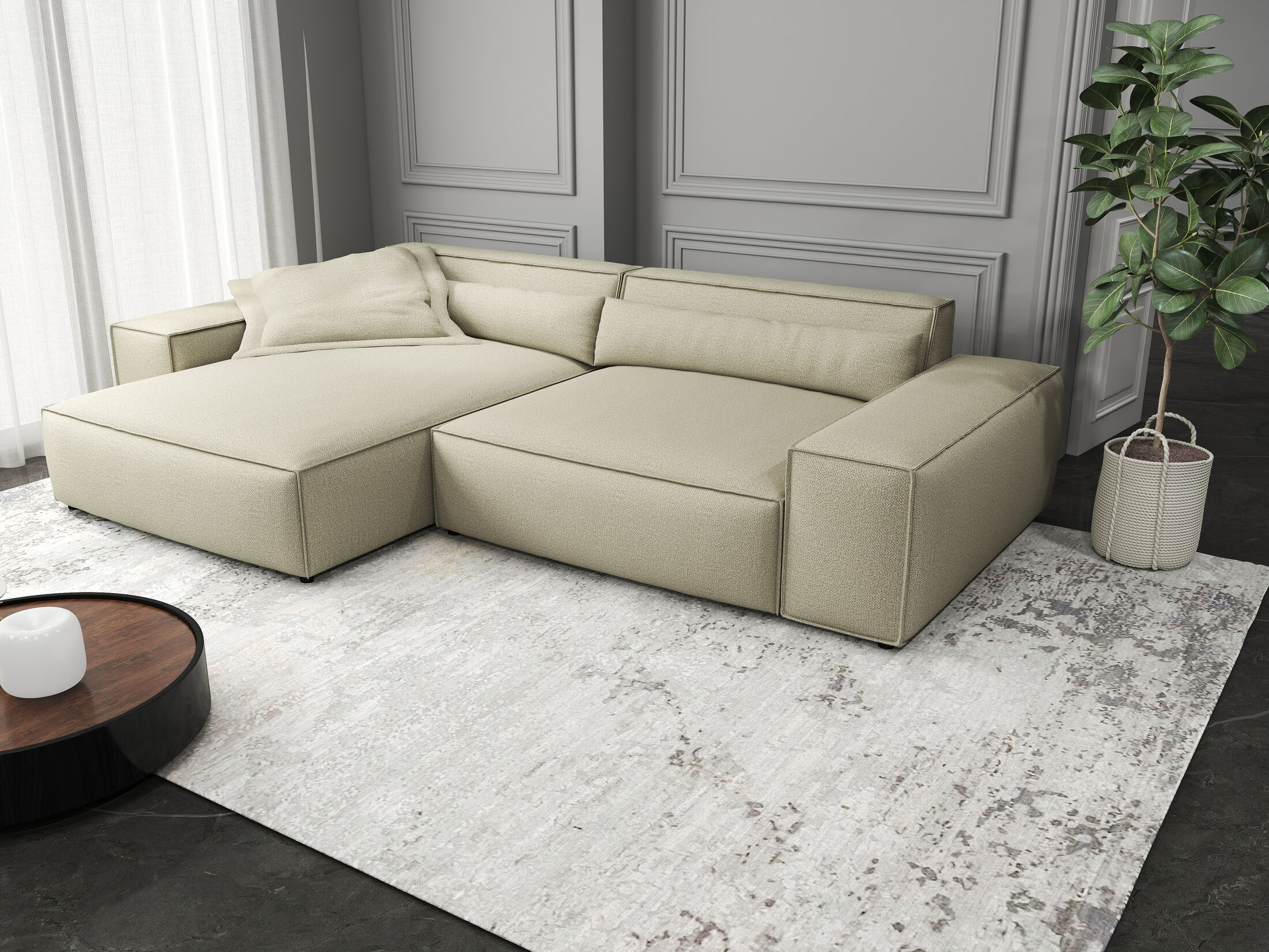 Colțar dumonde cu șezut confortabil din spumă HR, Marvelo Enjoy Bej 264x175 cm